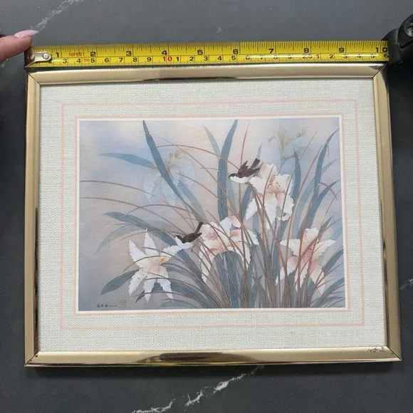 Vintage Chinese Watercolor Painting Framed Set of 3 Birds Flowers Signed - Picture 7 of 14